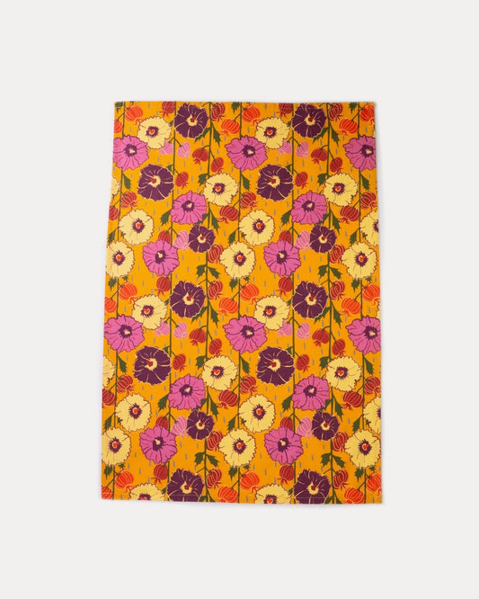 Hollyhock Hoopla Tea Towel by Greenstitch