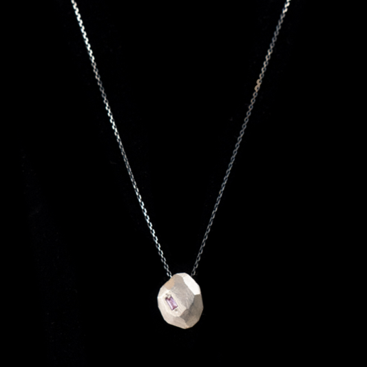 N2408 Sterling Faceted Md Pebble w/Pink Sapphire by Revere