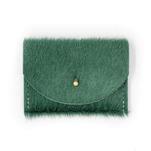 Kelp green card holder in rectangular shape with gold colored clasp