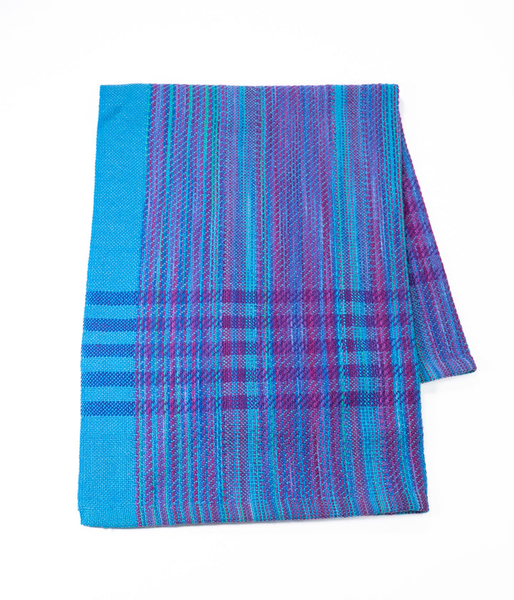 Turquoise-Red Stripe Handwoven Towel by Fiber Art Designs