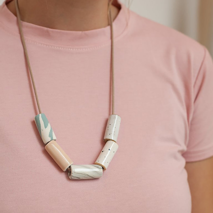 Blush/Marble Ceramic Bead Necklace The Pursuits of Happiness
