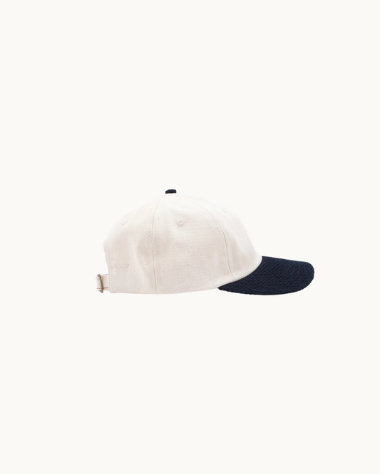 2-Tone Baseball Hat Natural Selvedge Bull Denim/Indigo Sashiko Cotton by Dehen 1920