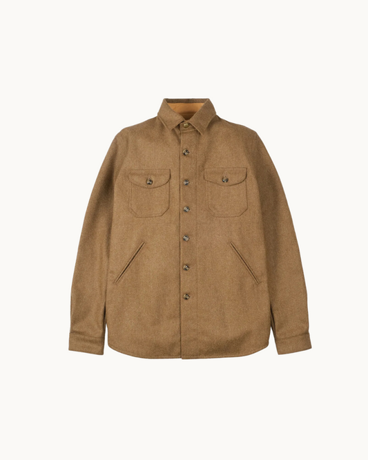 Crissman Overshirt - Dark Tan Wool Mix by Dehen 1920