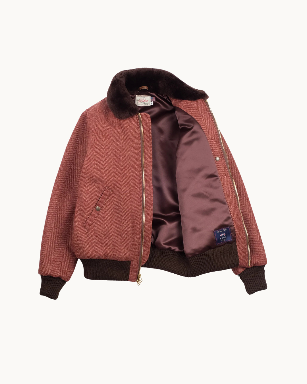 Flyers Club Jacket - Brick Herringbone Wool/Brown Mouton by Dehen 1920