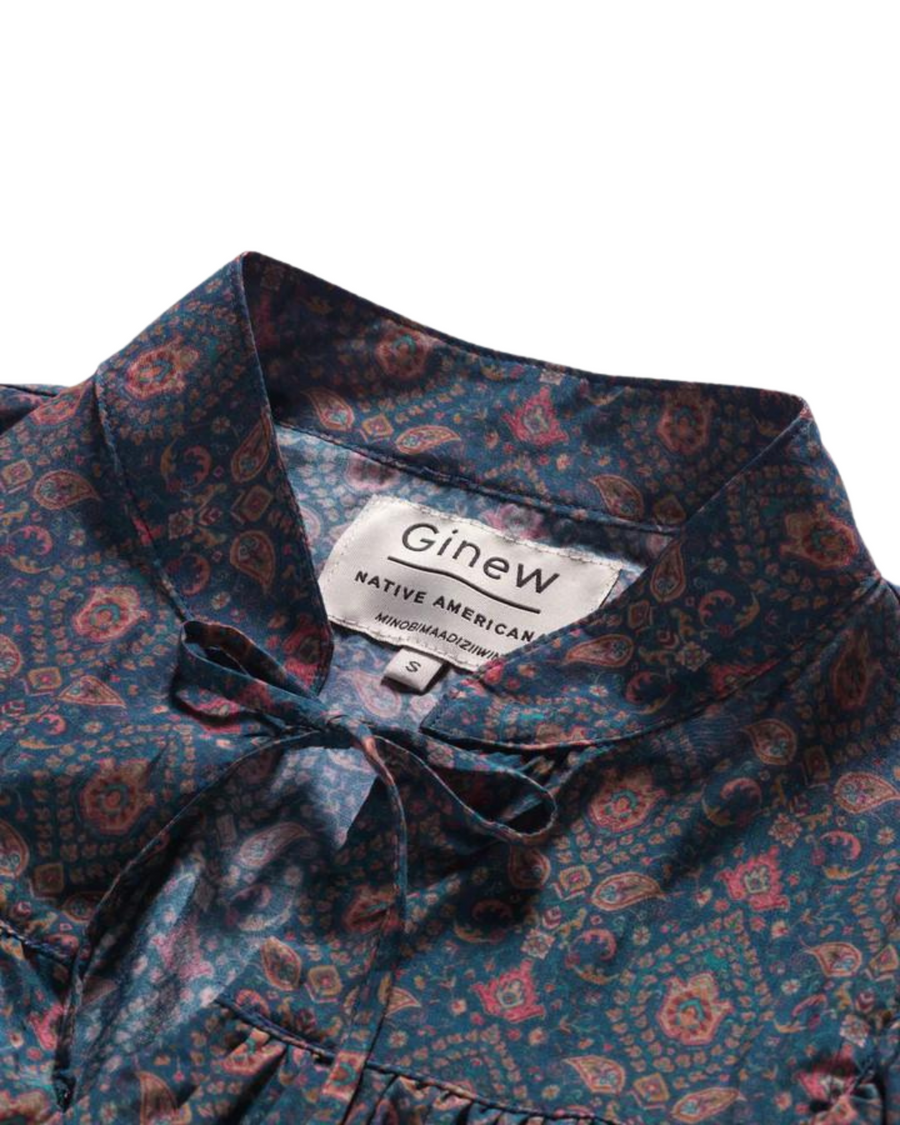 W's Silk Ruffle Top Teal Paisley by Ginew
