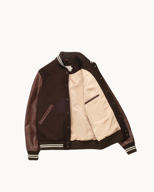 Varsity Jacket - Brown Melton/Antique Brandy Leather