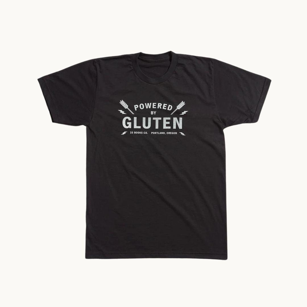 Powered by Gluten Black T Shirt by 33 Books Co.