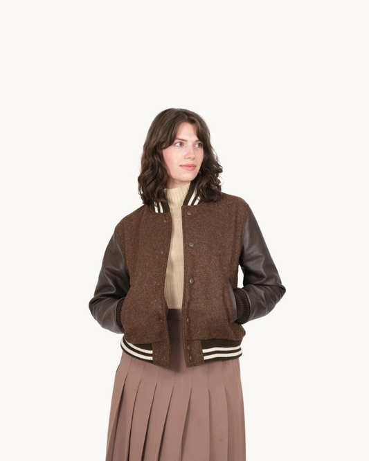 W's Varsity Jacket - Medium Brown Mix by Dehen 1920