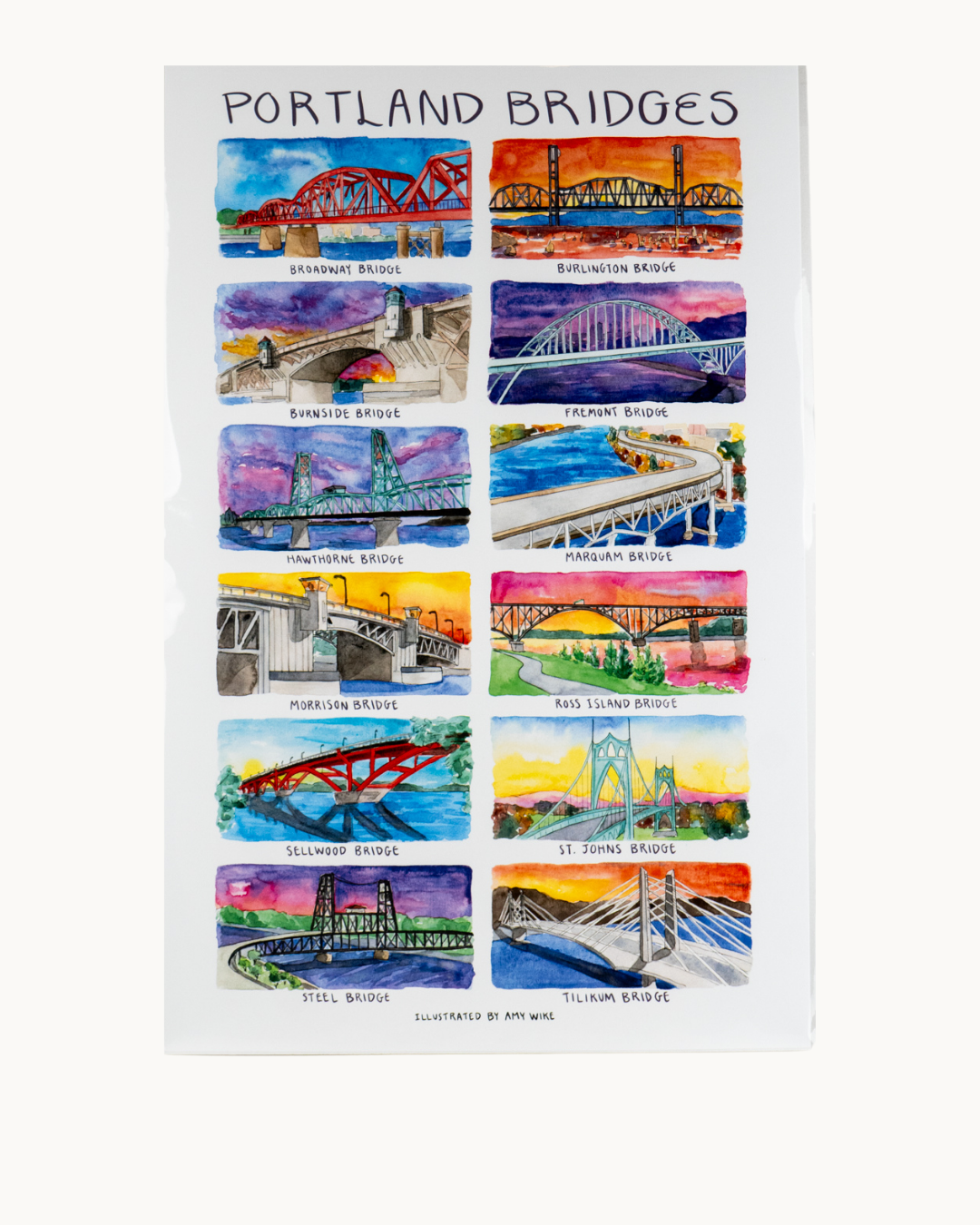 The Portland Bridges Print by Amy Wike Illustration