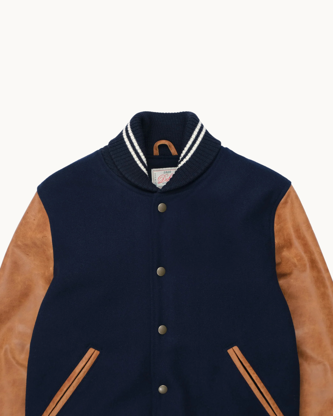 Varsity Jacket - Dark Navy Melton/Antique Rust Leather by Dehen 1920