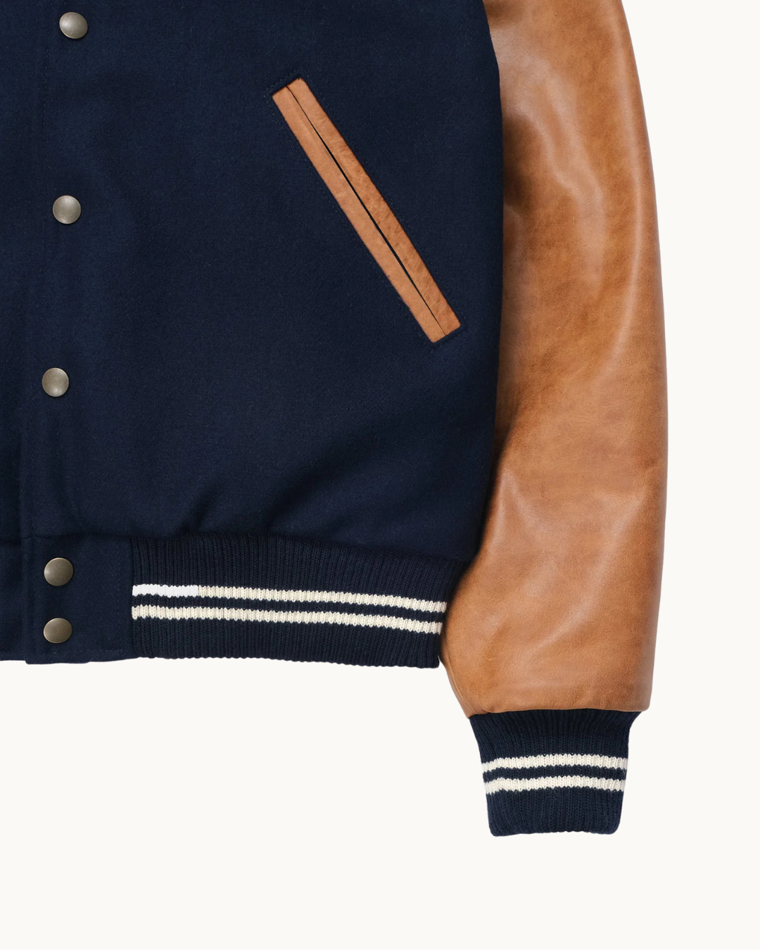 Varsity Jacket - Dark Navy Melton/Antique Rust Leather by Dehen 1920