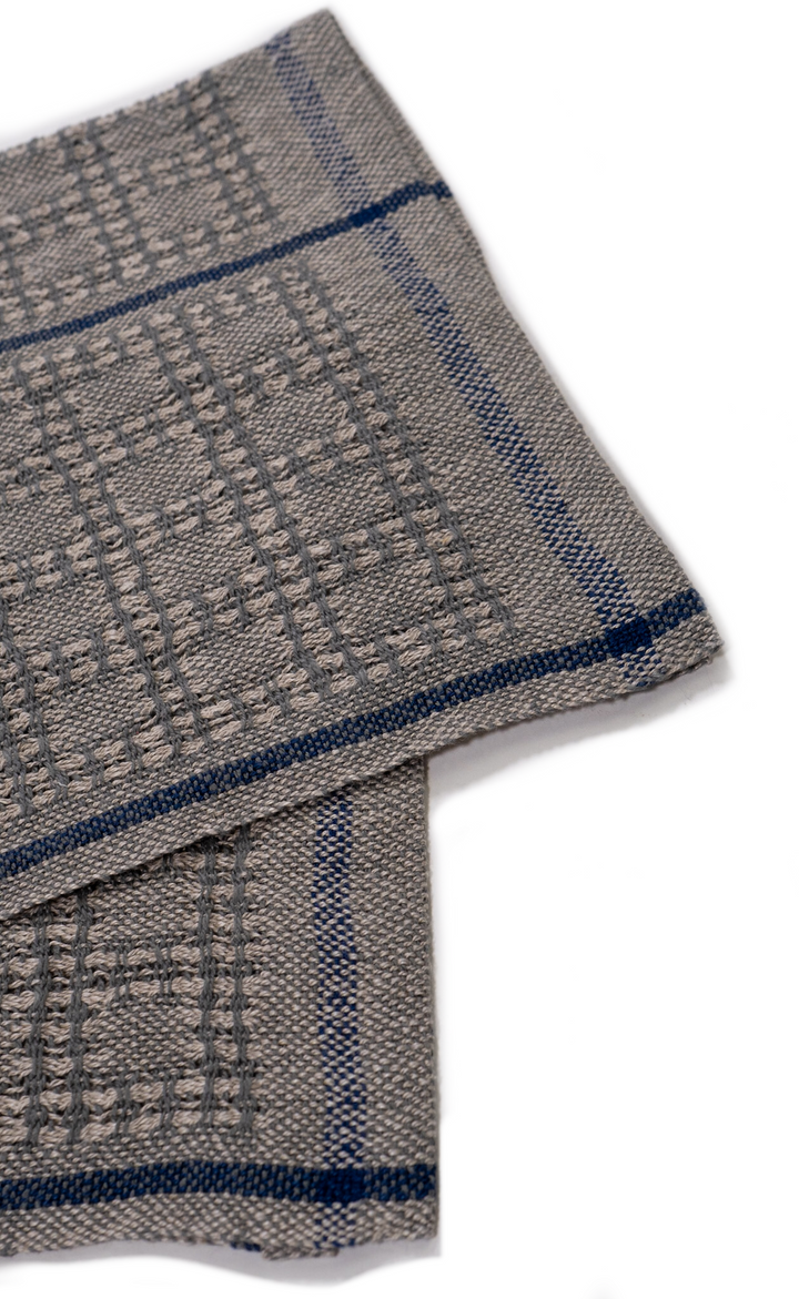 14. Grey-navy Lace Towel (100% Linen) by Fiber Art Designs