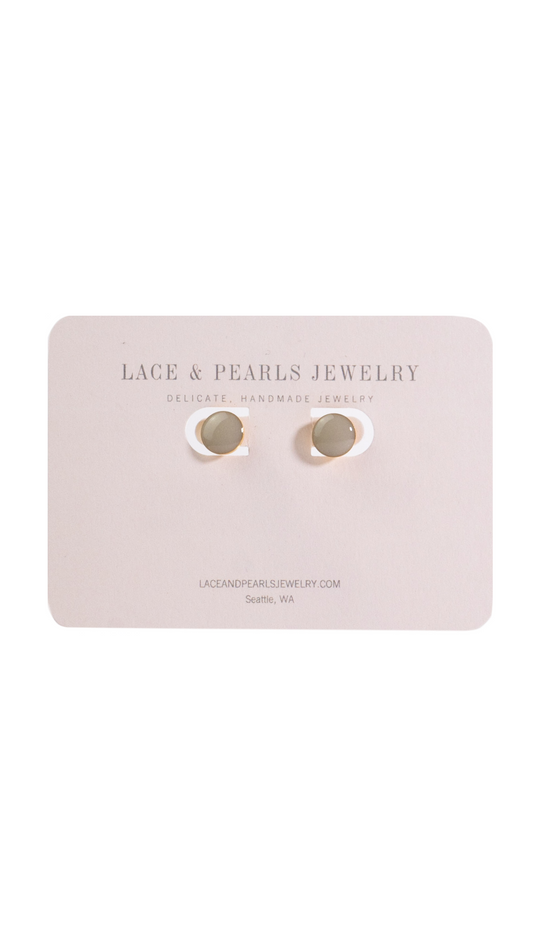 White Resin Circle Stud Earring 14k GF by Lace & Pearls Jewelry