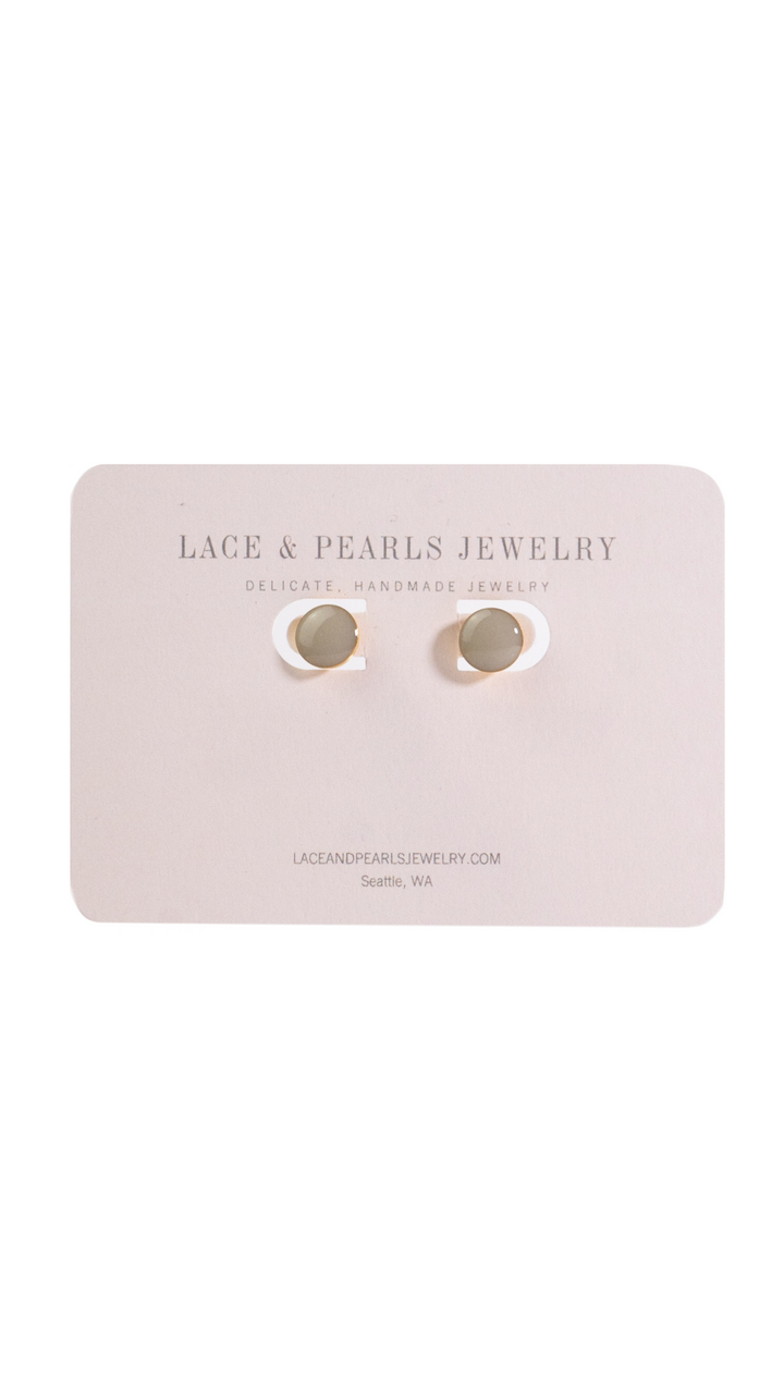 White Resin Circle Stud Earring by Lace & Pearls Jewelry