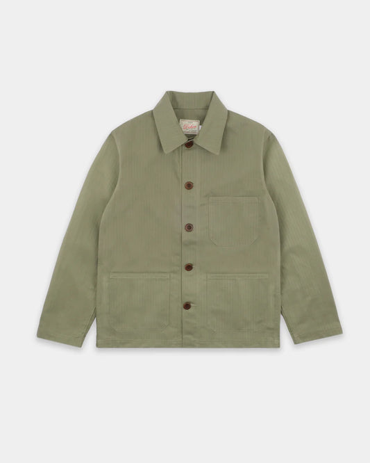 Woven Chore Coat - Sage Dry Waxed by Dehen 1920