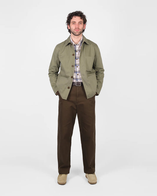 Woven Chore Coat - Sage Dry Waxed by Dehen 1920