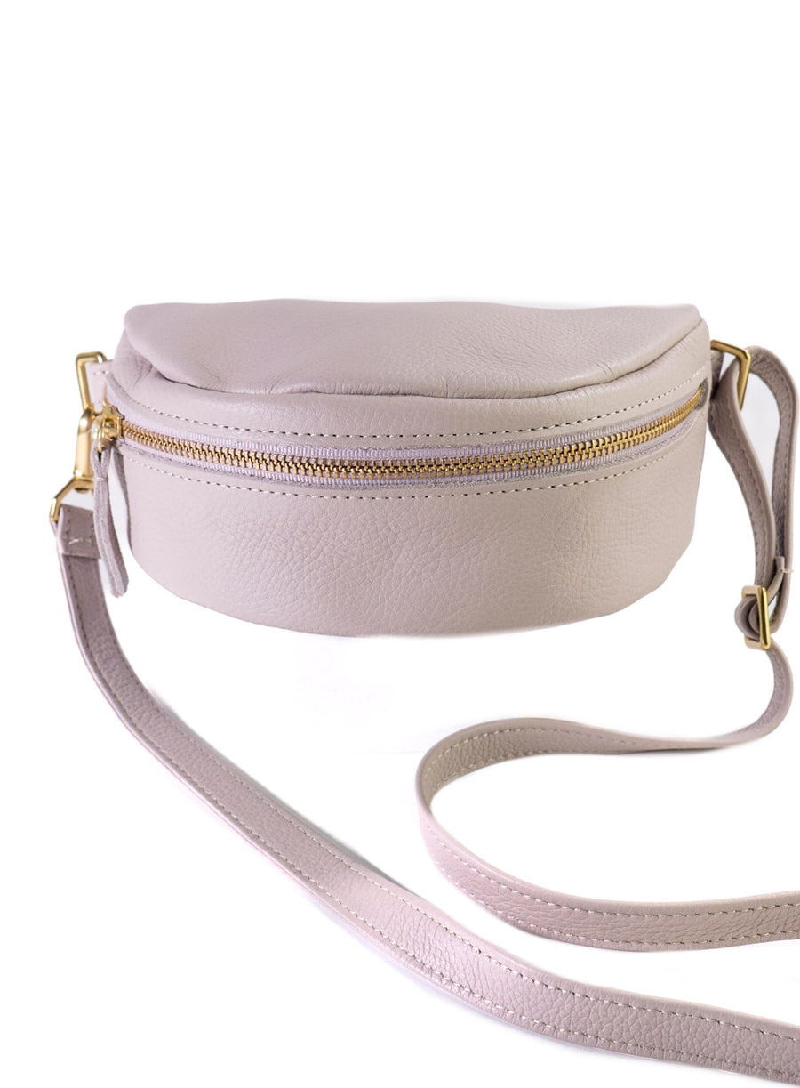 Black leather fanny pack, converts to crossbody