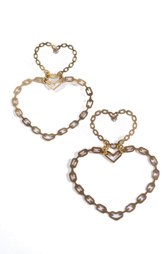 Chain My Heart Earrings Brass by Vittrock