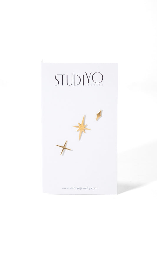 Star Studs (set of 3) 14k GP by Studiyo Jewelry