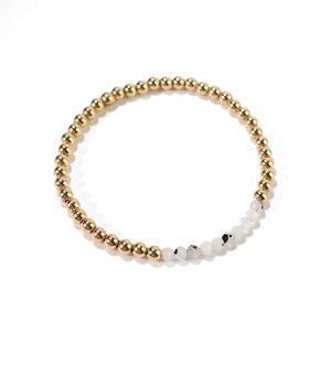 Blue Moonstone/14k GF Mini Gemstone Beaded Stretch Bracelet by Lace & Pearls Jewelry