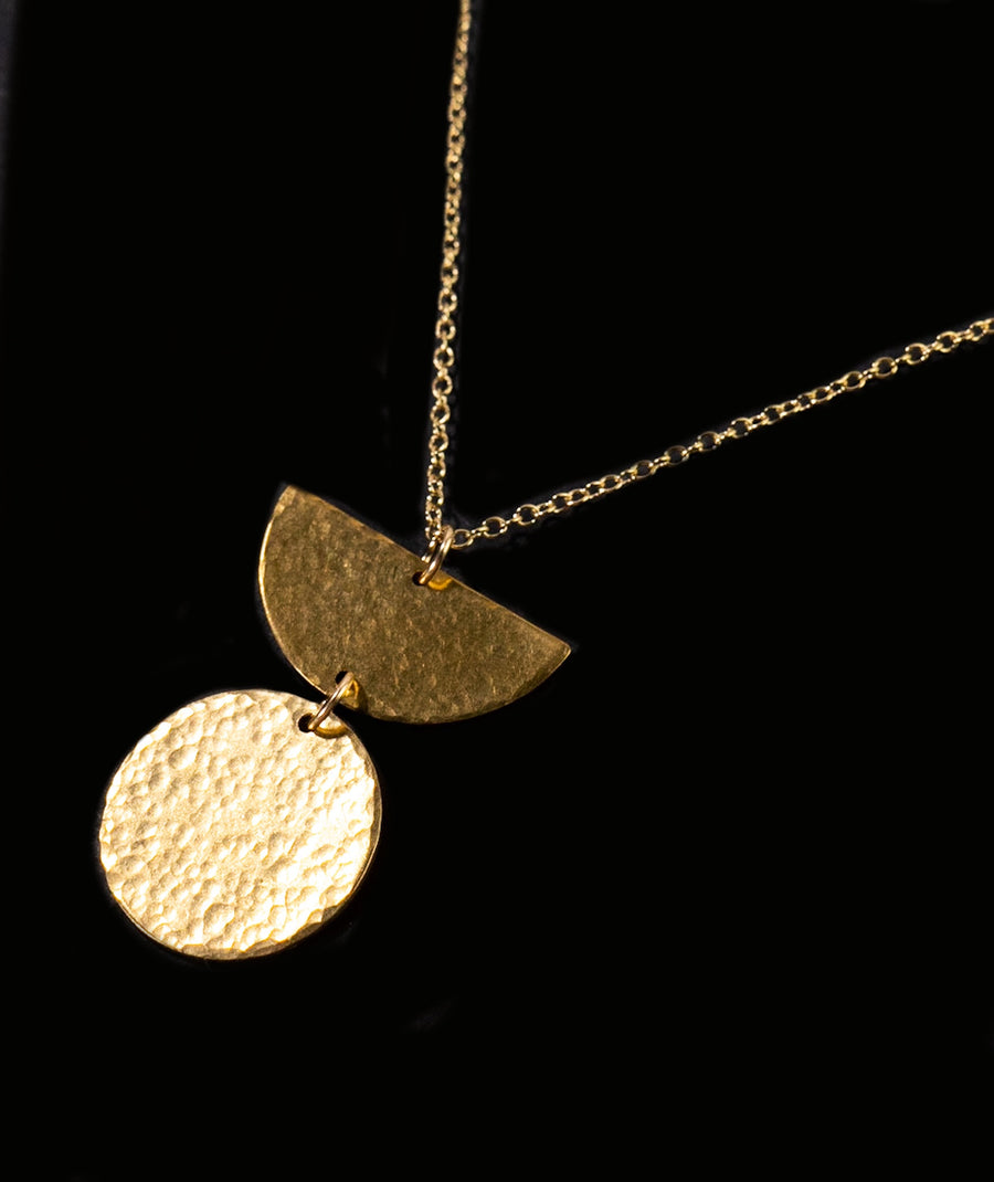 Hammered Half Moon Necklace (Brass) by Lace & Pearls Jewelry