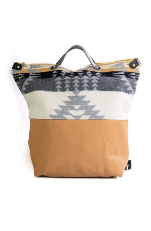 Backpack Cream/Grey/Tan Geo Wool w/Tan Leather by Land & Kamp