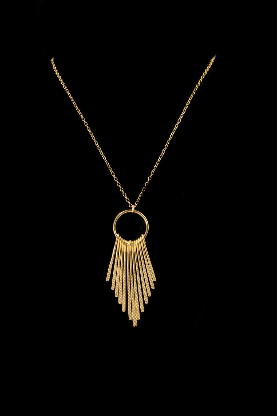 Fringe Pendant Necklace (Brass) by Lace & Pearls Jewelry