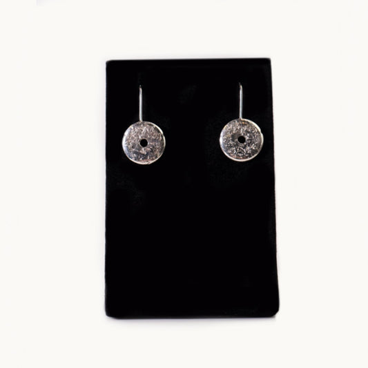 Battered Disc Earrings 1x.65" w/hooks, SS by Silver Wear PDX