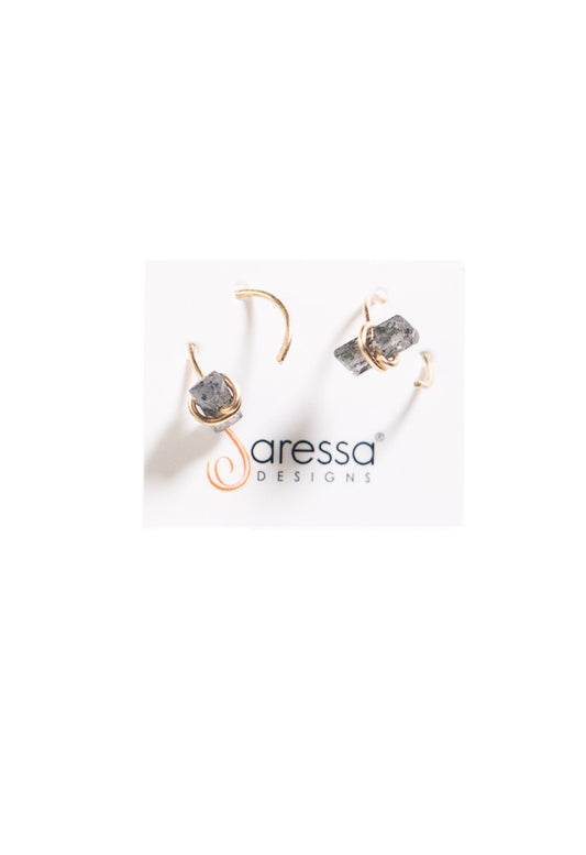 Black Sunstone Hug Hoops 14k GF by Saressa Designs