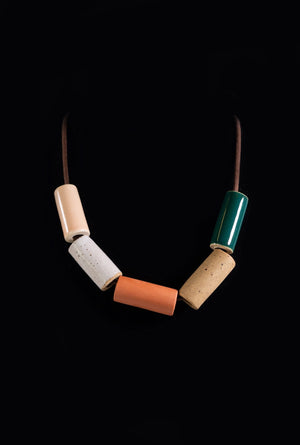 Teal/ Natural Ceramic Bead Necklace by Pursuits Studio