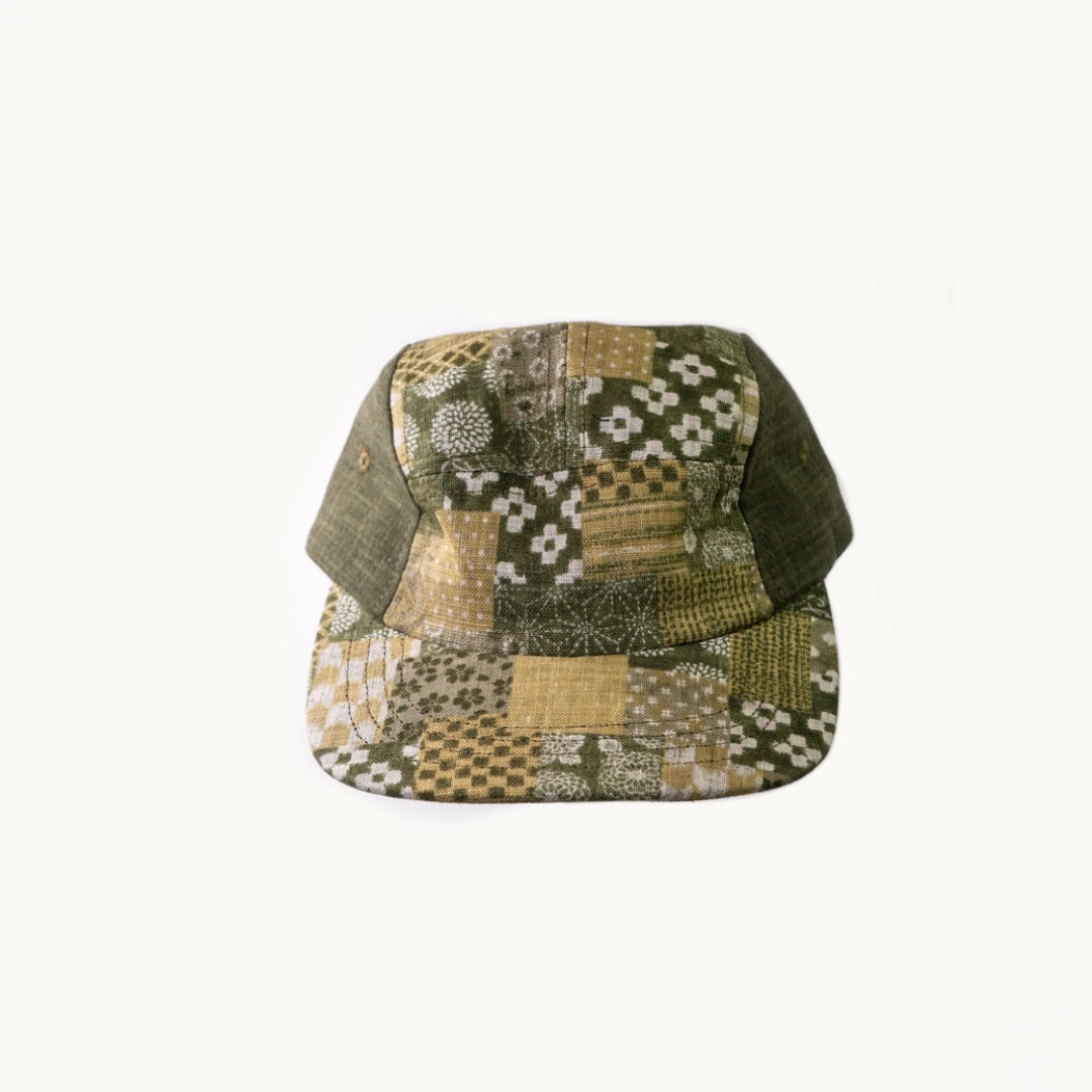 Two Tone, Green Dotted Asanoha and Green Small Patchwork Style 5-Panel Cap by Kiriko