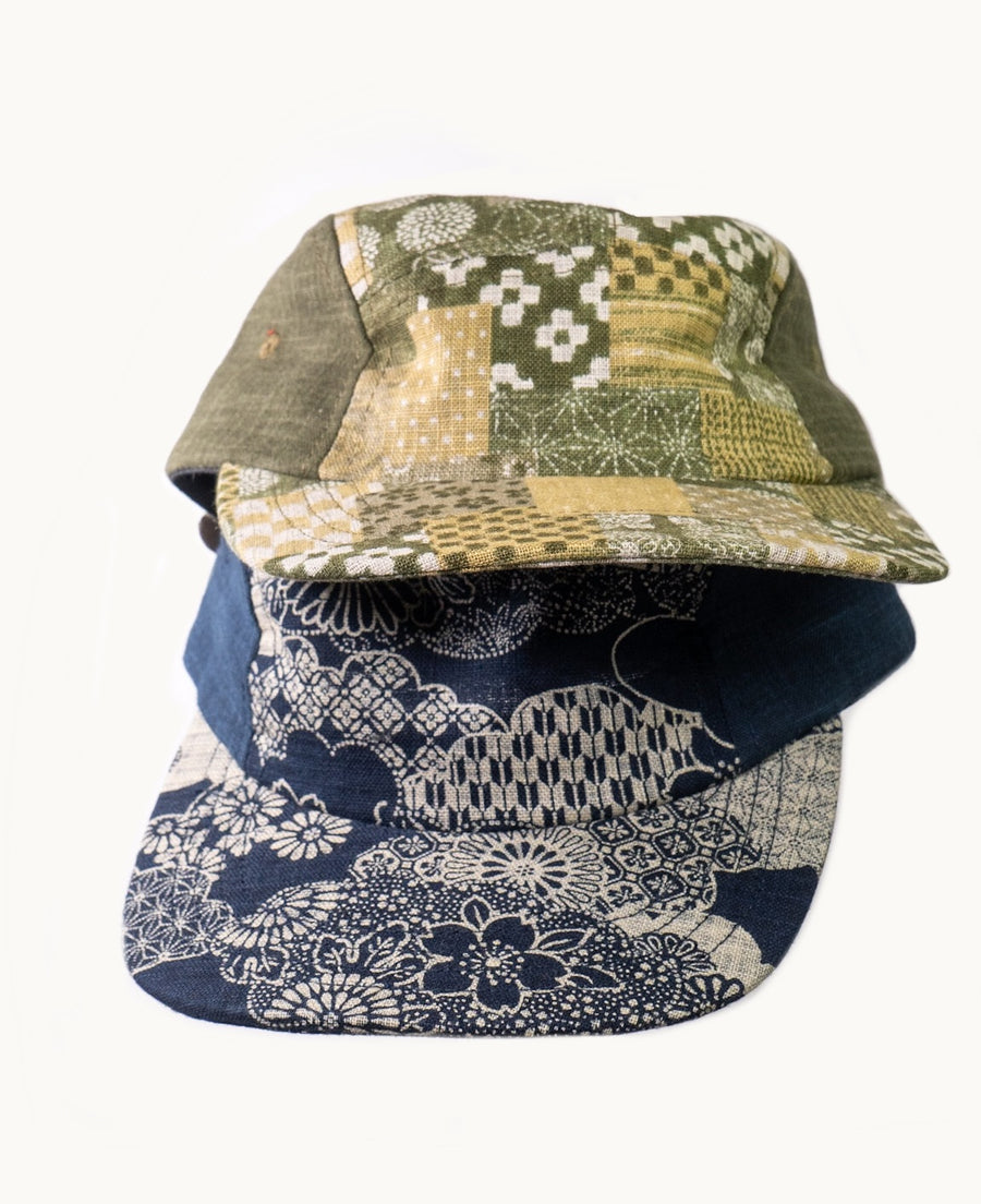 Two Tone, Green Dotted Asanoha and Green Small Patchwork Style 5-Panel Cap by Kiriko