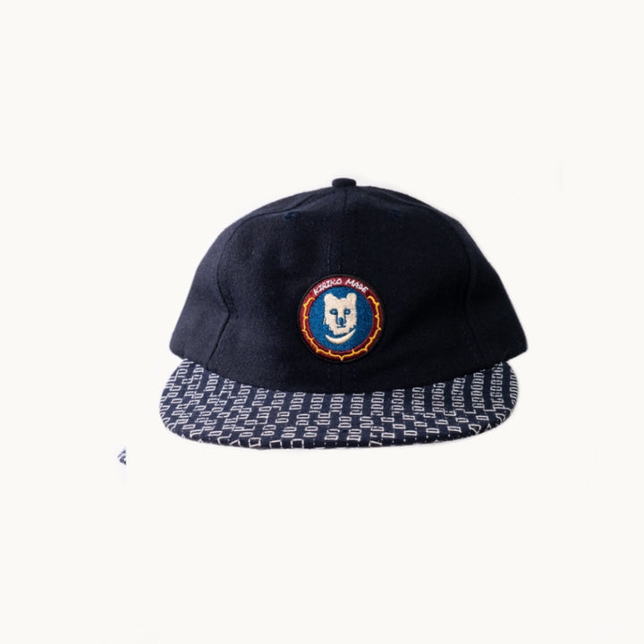 Indigo Sashiko & Navy with Kuma Patch 6-Panel Cap by Kiriko