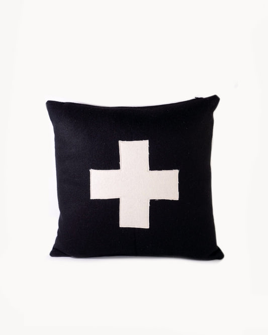 Black & Natural Swiss Cross Wool Pillow by Samy Bee's Bags