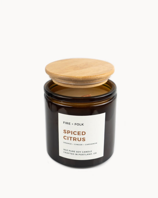 Spiced Citrus 9oz Wood Wick Soy Candle by FIRE + FOLK