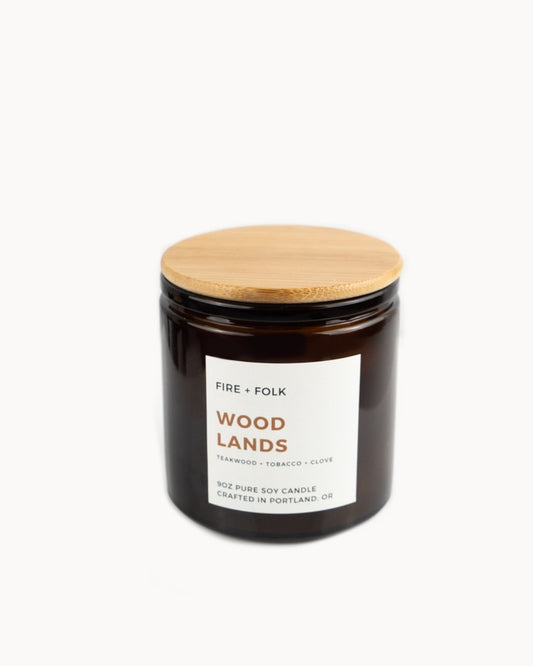 Woodlands 9oz Wood Wick Soy Candle by FIRE + FOLK