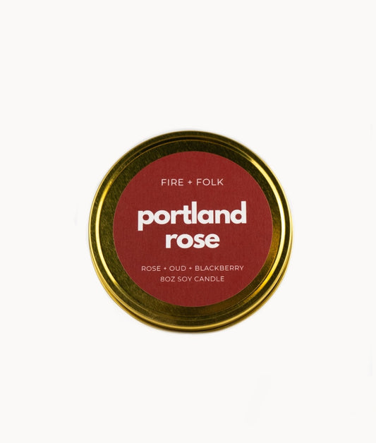 Portland Rose 8oz Soy Candle Tin w/Wood Wick by Fire + Folk