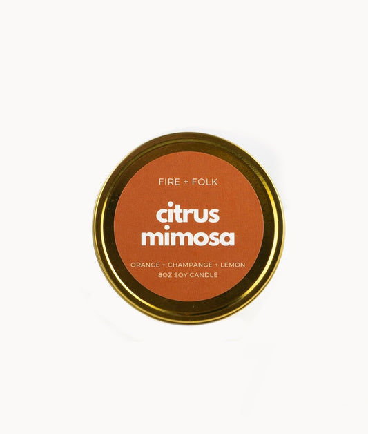 Citrus Mimosa 8oz Soy Candle Tin w/Wood Wick by Fire + Folk