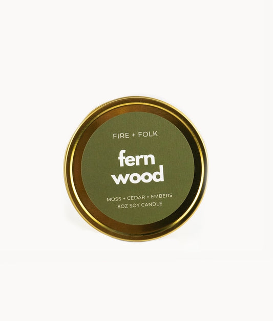 Fern Wood 8oz Soy Candle Tin w/Wood Wick by Fire + Folk