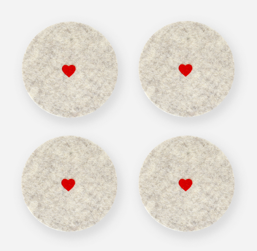 Sweetheart Coaster 4-Pack Heather White & Bright Red by Lion Looms