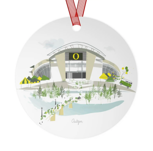 Autzen Stadium, U of O Metal Ornament by Albie Designs