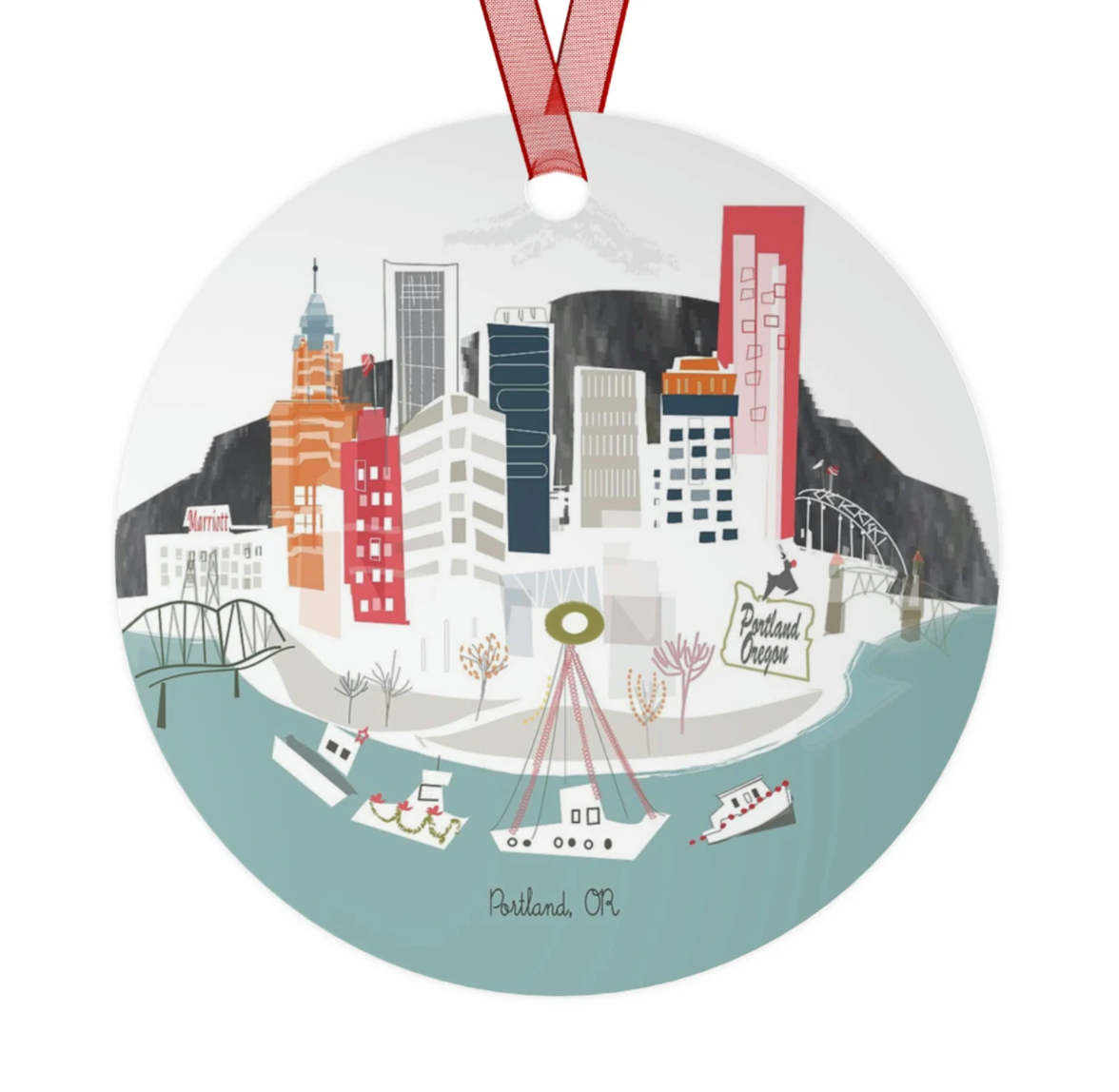 Portland, OR City Metal Ornament by Albie Designs