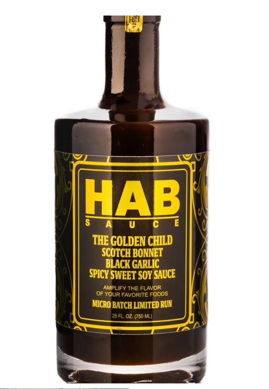 The Golden Child Scotch Bonnet Black Garlic Spicy Sweet Soy Sauce 25oz by HAB Sauce