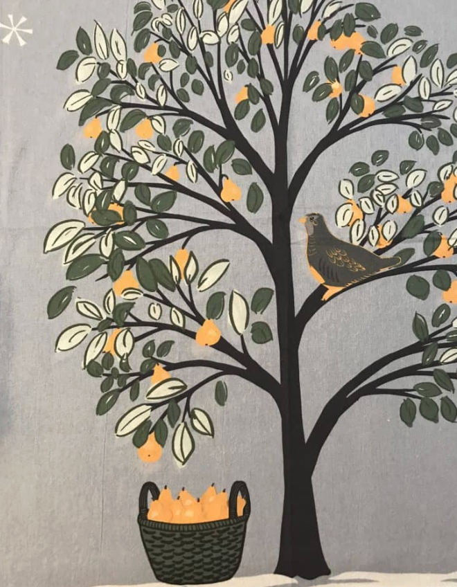 Winter Partridge Tea Towel by Greenstitch