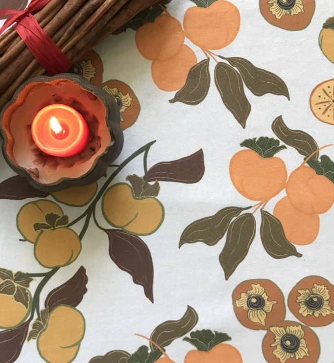 Spiced Persimmon Tea Towel (fall) by Greenstitch