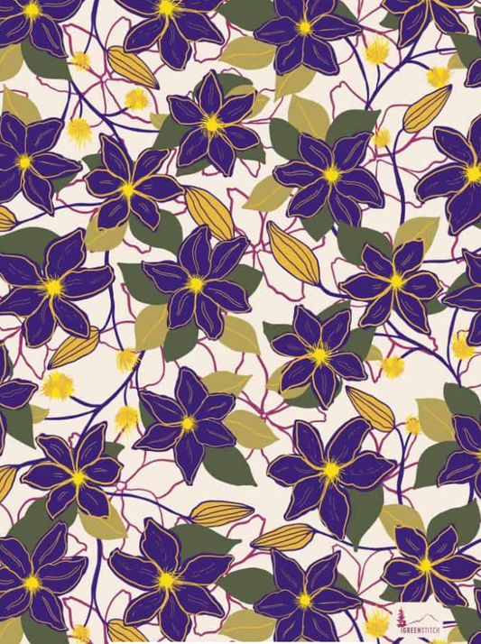 Blue Clematis Tea Towel by Greenstitch