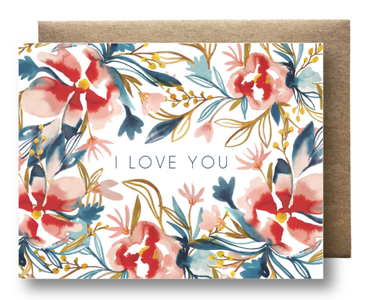Watercolor Floral I Love You Card by Maija Rebecca