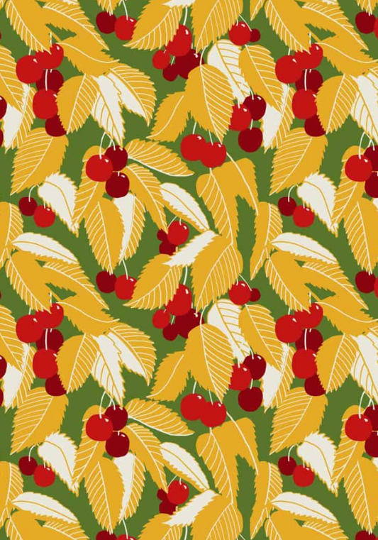 Cherries Jubilee - Green Towel by Greenstitch