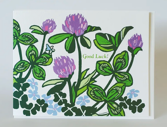 Good Luck! Clover Greeting Card by Little Green
