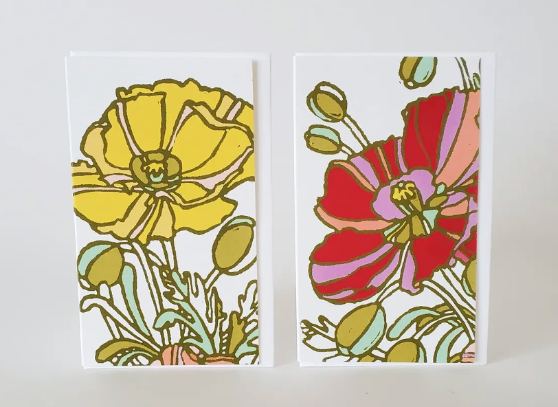 Peach Poppy/Purple Camillia Mini Notes (8) Set by Little Green